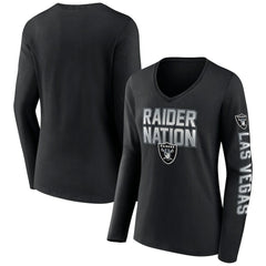 Las Vegas Raiders Women's Hometown Sweep Long Sleeve V-Neck T-Shirt Black