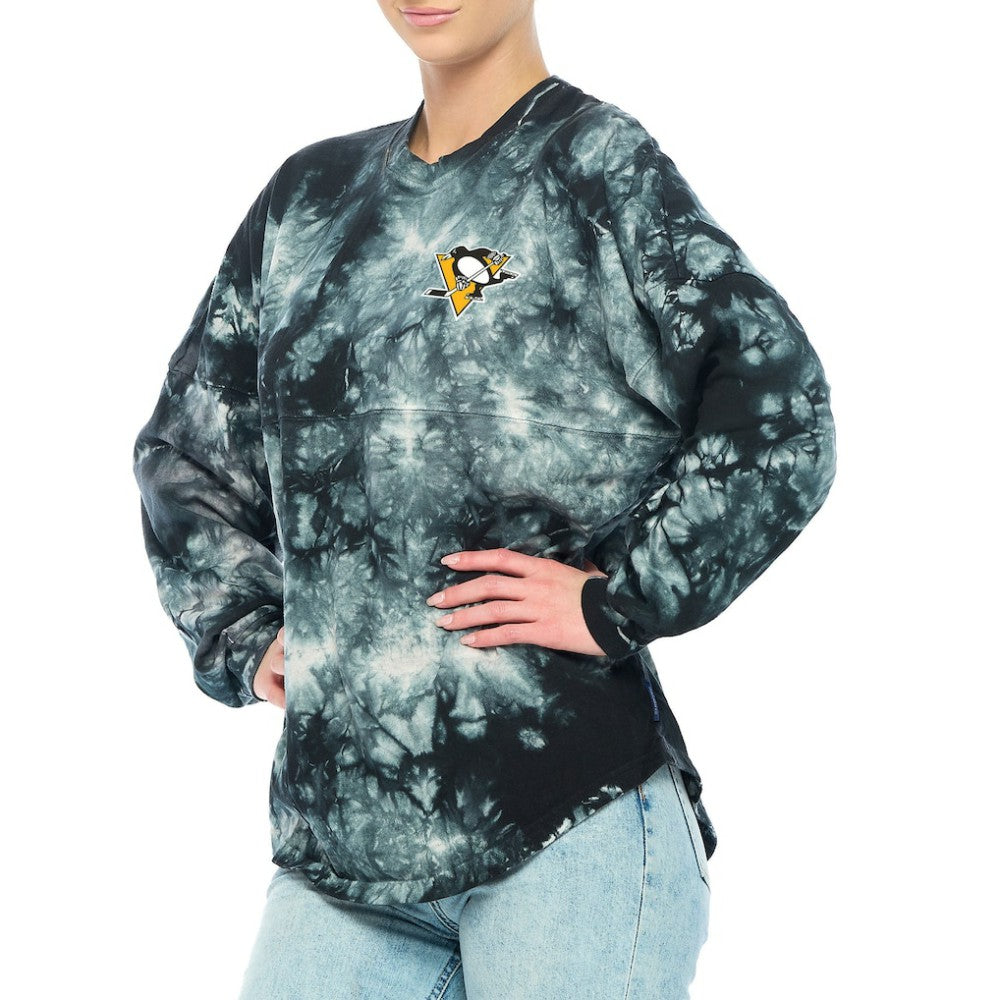 NHL Pittsburgh Penguins Fanatics Women's Crystal-Dye Long Sleeve T-Shirt - Black