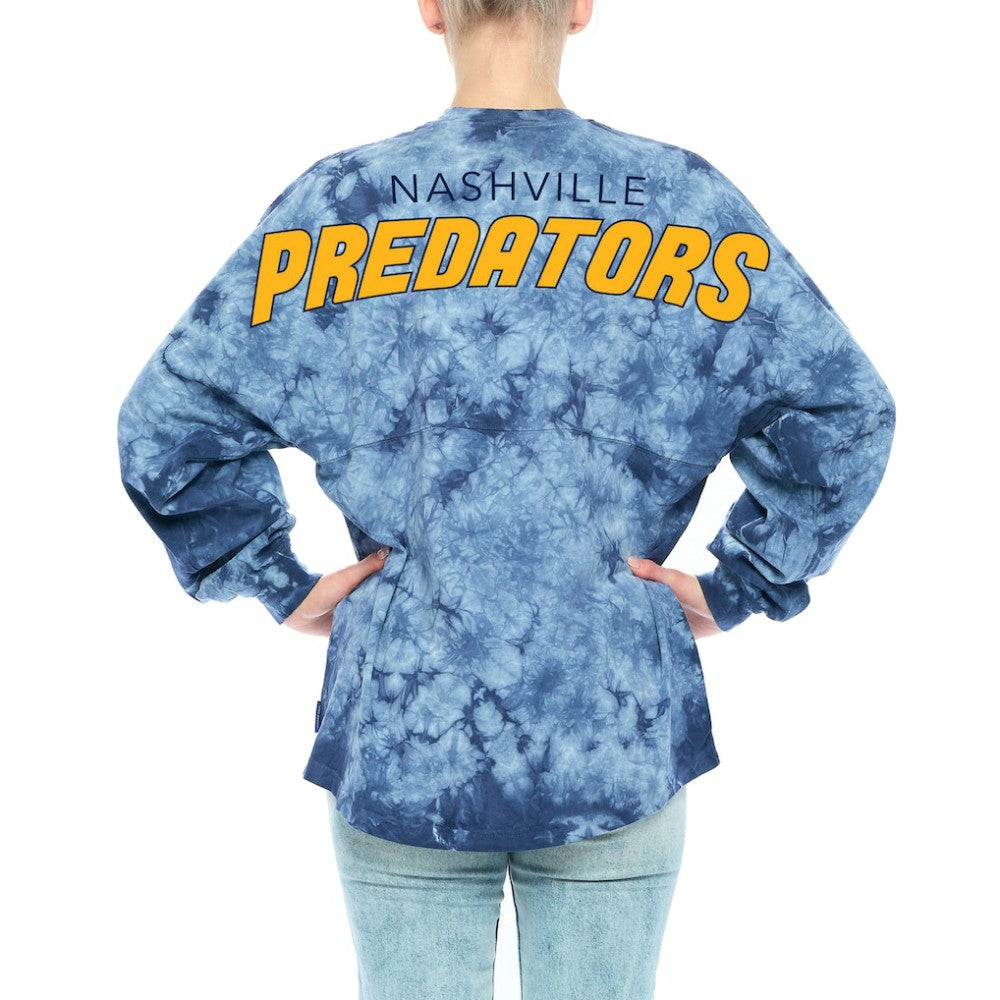NHL Nashville Predators Fanatics Women's Crystal-Dye Long Sleeve T-Shirt - Navy