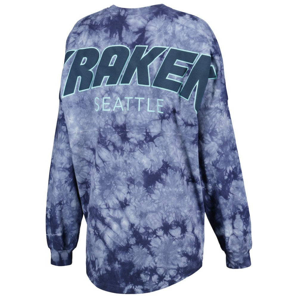 NHL Seattle Kraken Fanatics Women's Crystal-Dye Long Sleeve T-Shirt - Deep Sea Blue