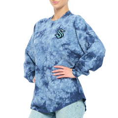 NHL Seattle Kraken Fanatics Women's Crystal-Dye Long Sleeve T-Shirt - Deep Sea Blue