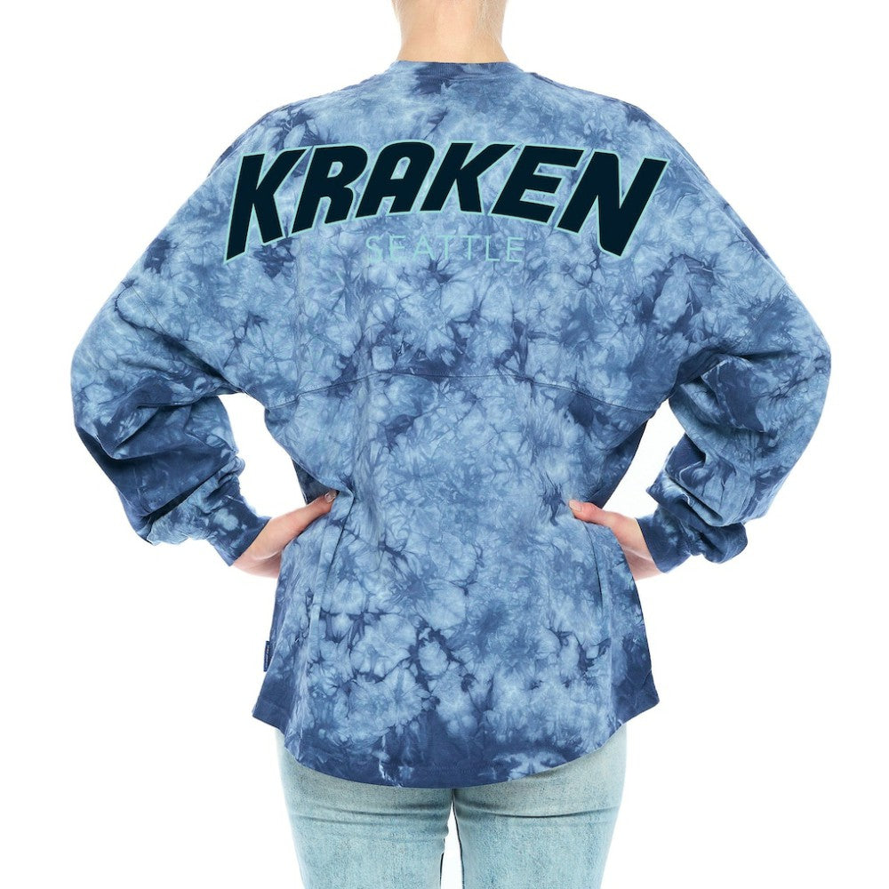 NHL Seattle Kraken Fanatics Women's Crystal-Dye Long Sleeve T-Shirt - Deep Sea Blue