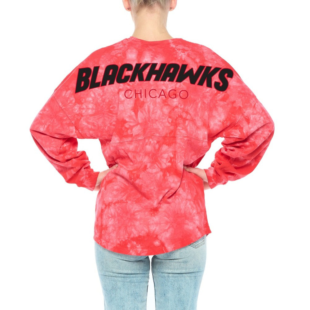 NHL Chicago Blackhawks Fanatics Women's Crystal-Dye Long Sleeve T-Shirt - Red