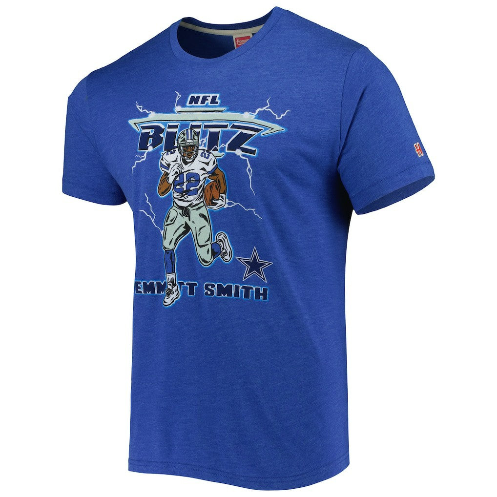 Emmitt Smith Dallas Cowboys Homage Unisex NFL Blitz Retired Player Tri-Blend T-Shirt Heathered Heather Royal
