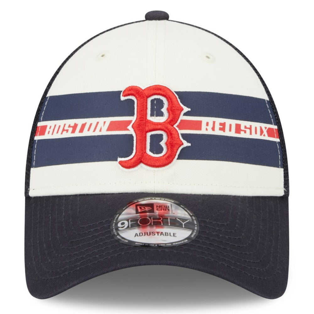 Boston Red Sox New Era Team Stripe Trucker 9FORTY Snapback Hat - White/Navy Hats
