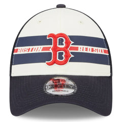 Boston Red Sox New Era Team Stripe Trucker 9FORTY Snapback Hat - White/Navy Hats