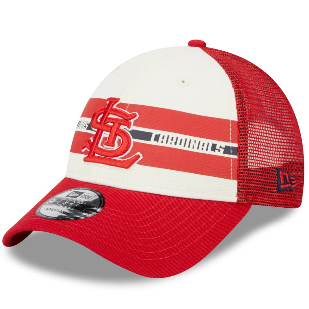 St. Louis Cardinals New Era Team Stripe Trucker 9FORTY Snapback Hat - White/Red Hats
