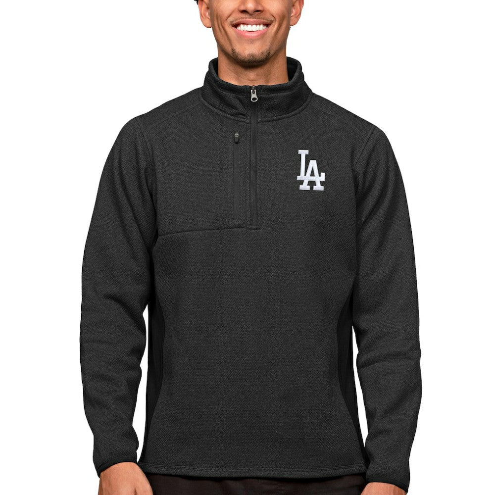 Los Angeles Dodgers Antigua Course Quarter-Zip Pullover Top - Heathered Black Pullover