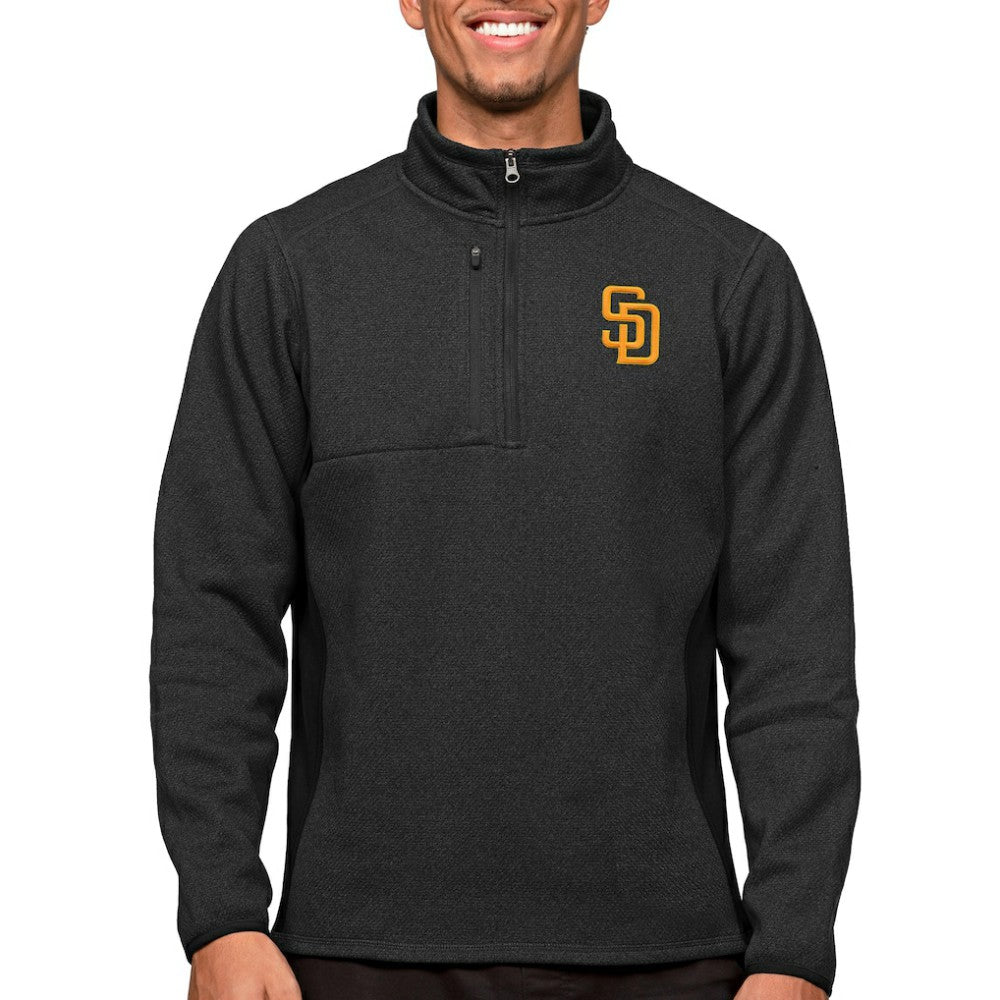 San Diego Padres Antigua Course Quarter-Zip Pullover Top - Heathered Black Pullover