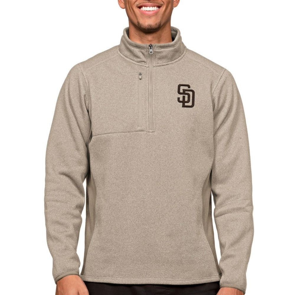 San Diego Padres Antigua Course Quarter-Zip Pullover Top - Oatmeal Pullover