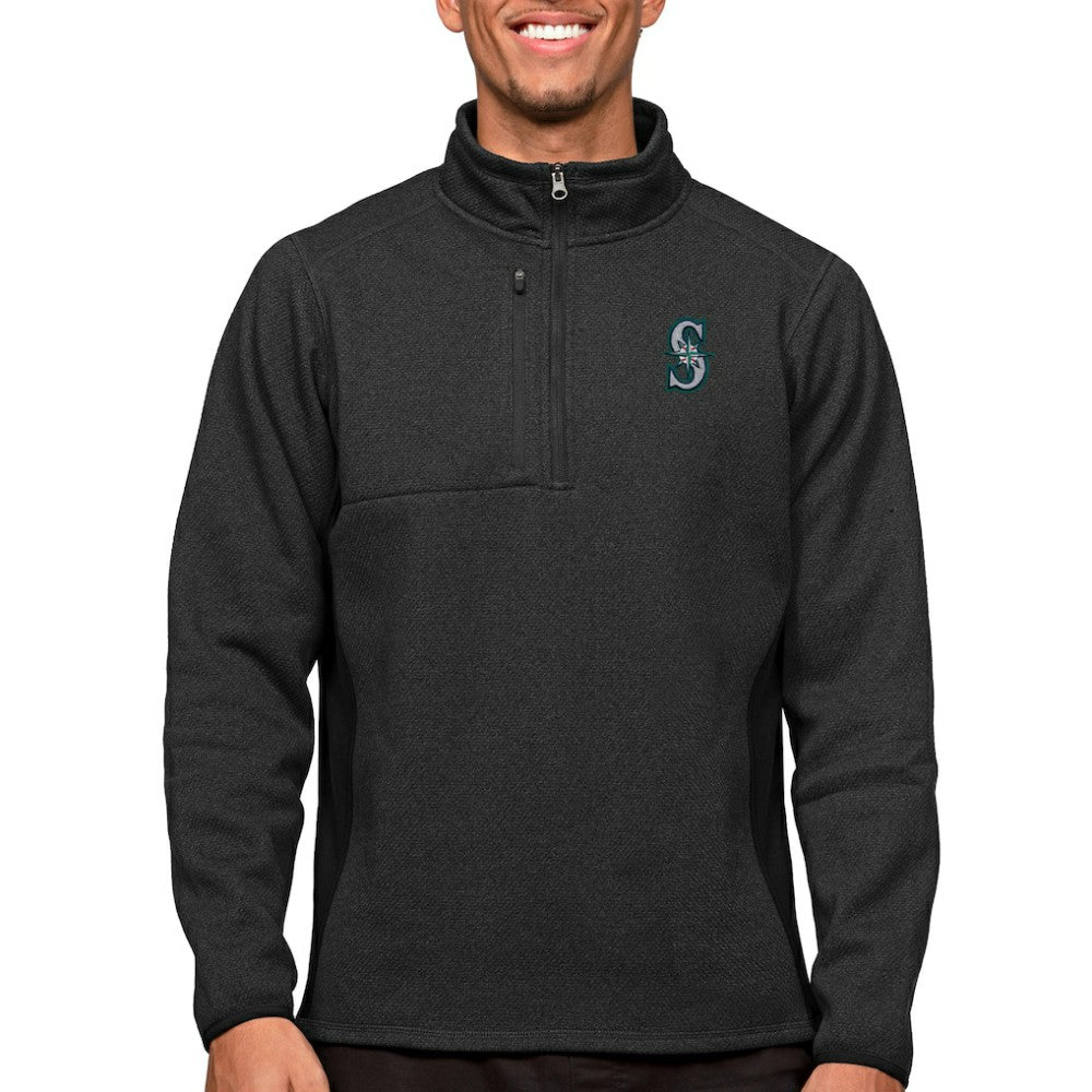 Seattle Mariners Antigua Course Quarter-Zip Pullover Top - Heathered Black Pullover