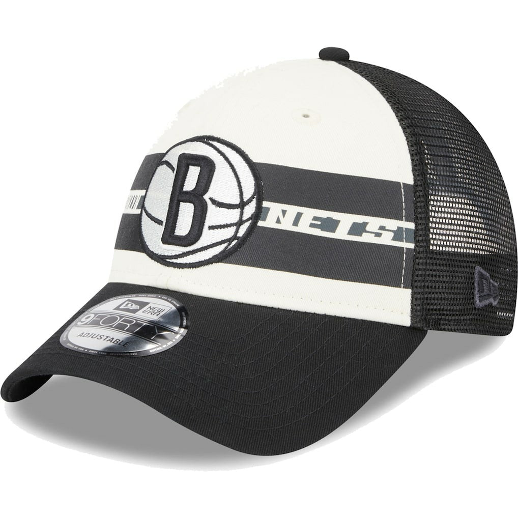 Brooklyn Nets Stripes 9FORTY Trucker Snapback Hat Black