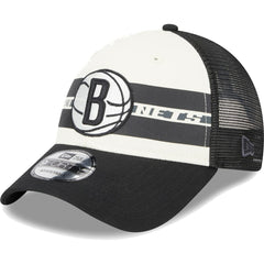 Brooklyn Nets Stripes 9FORTY Trucker Snapback Hat Black
