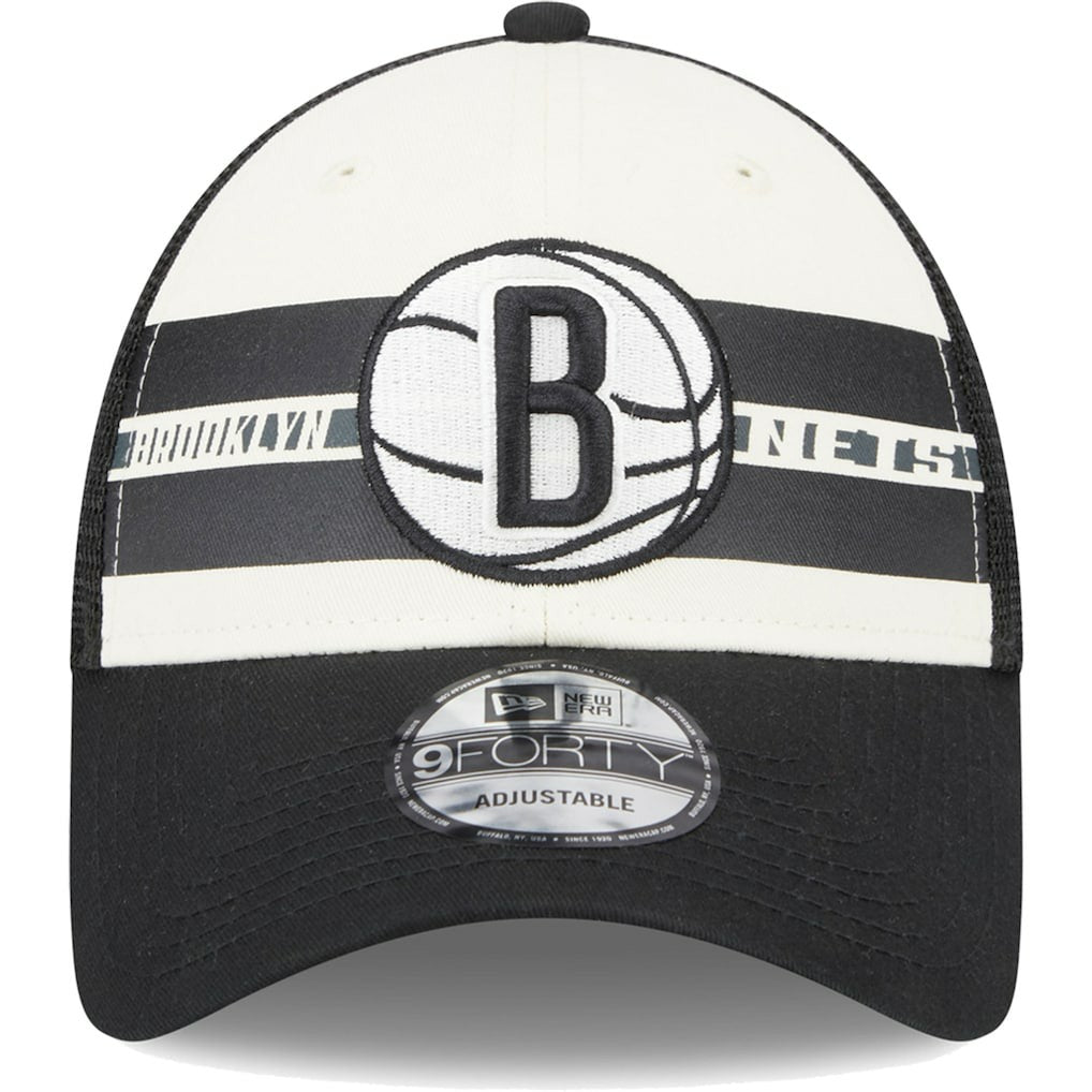 Brooklyn Nets Stripes 9FORTY Trucker Snapback Hat Black