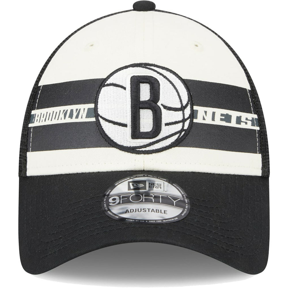 Brooklyn Nets Stripes 9FORTY Trucker Snapback Hat Black