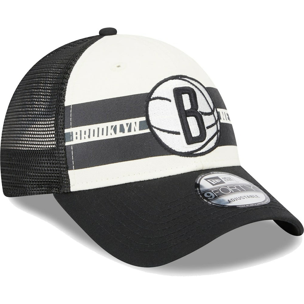 Brooklyn Nets Stripes 9FORTY Trucker Snapback Hat Black