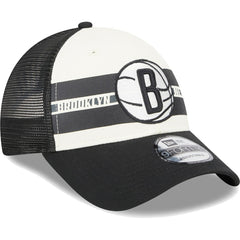 Brooklyn Nets Stripes 9FORTY Trucker Snapback Hat Black