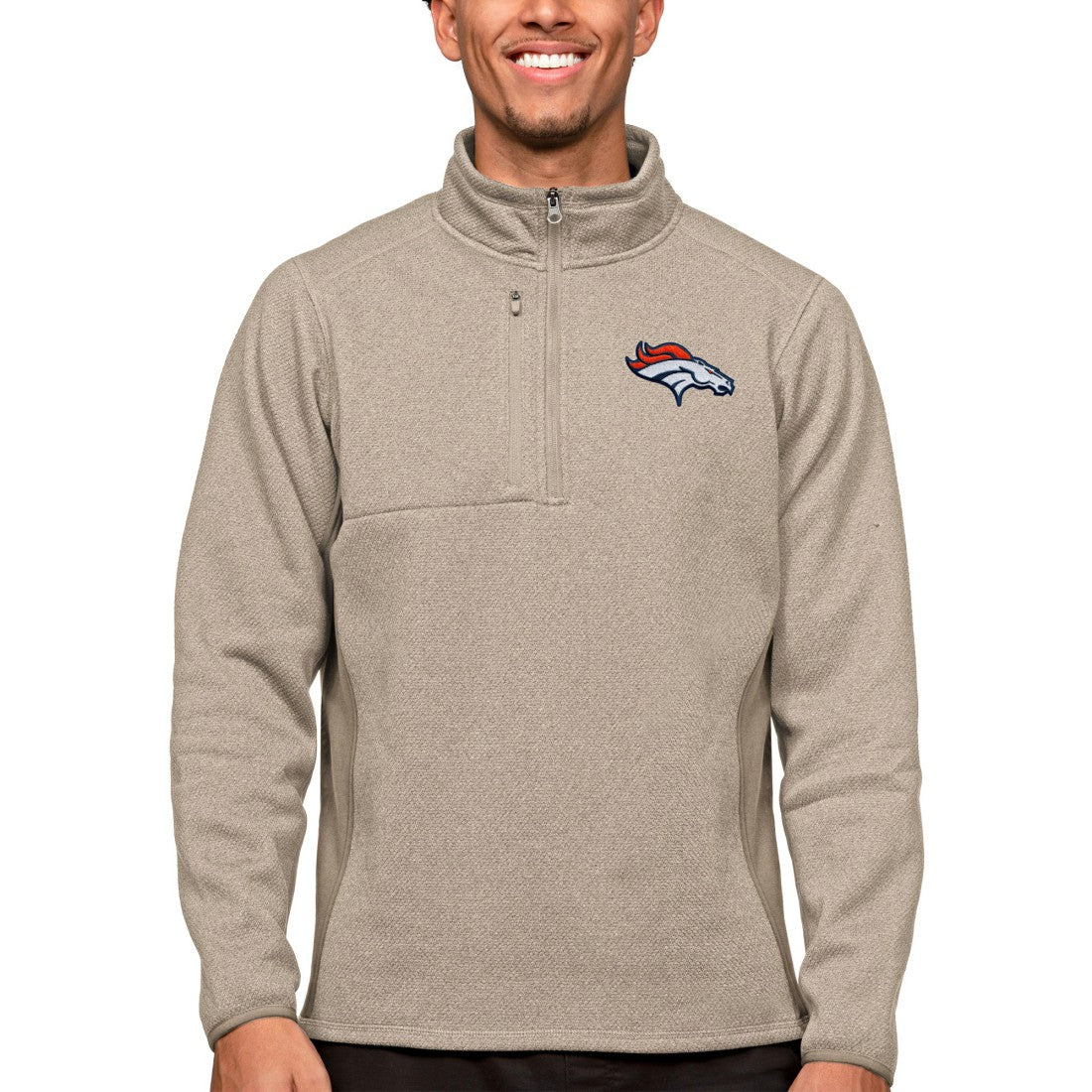 Denver Broncos Antigua Course Quarter-Zip Pullover Top Oatmeal