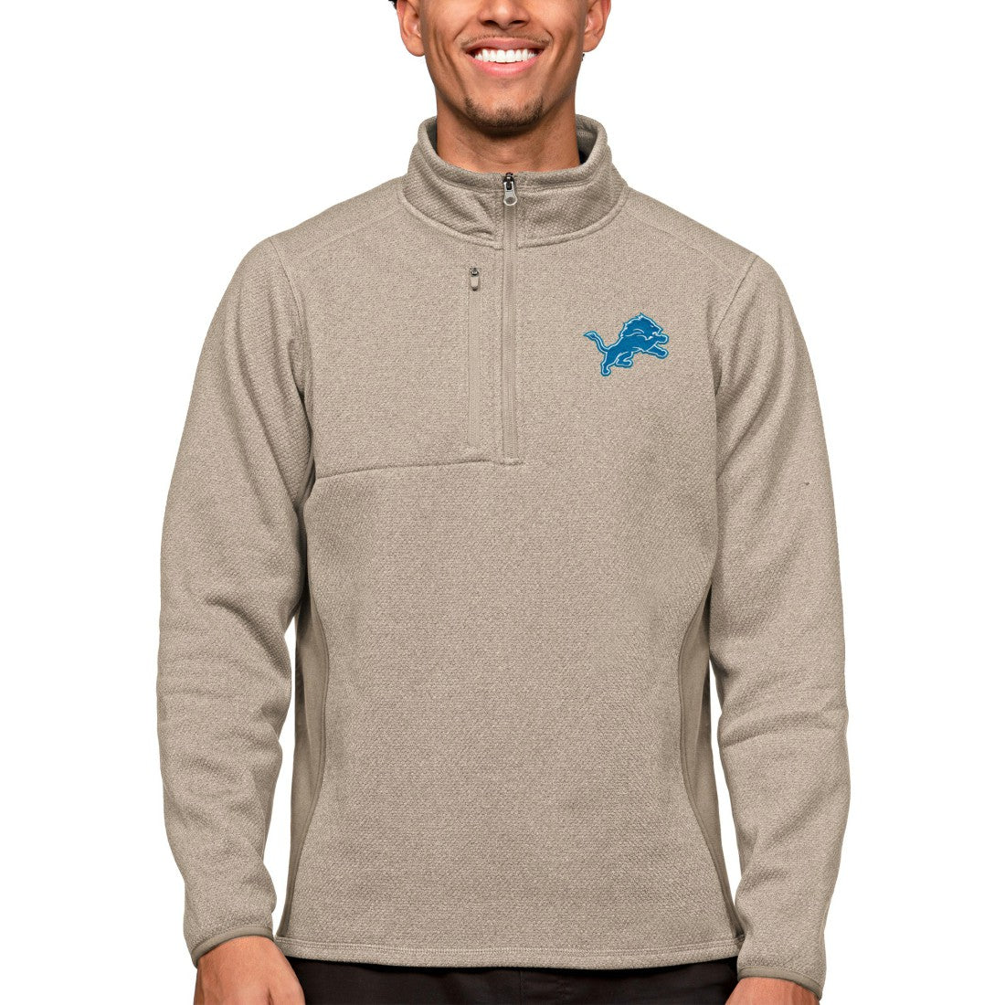 Detroit Lions Antigua Course Quarter-Zip Pullover Top Oatmeal