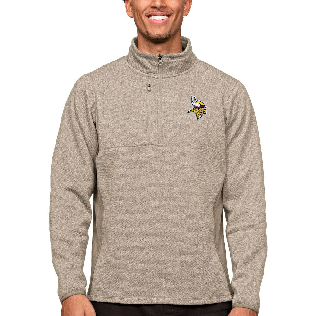 Minnesota Vikings Antigua Course Quarter-Zip Pullover Top Oatmeal