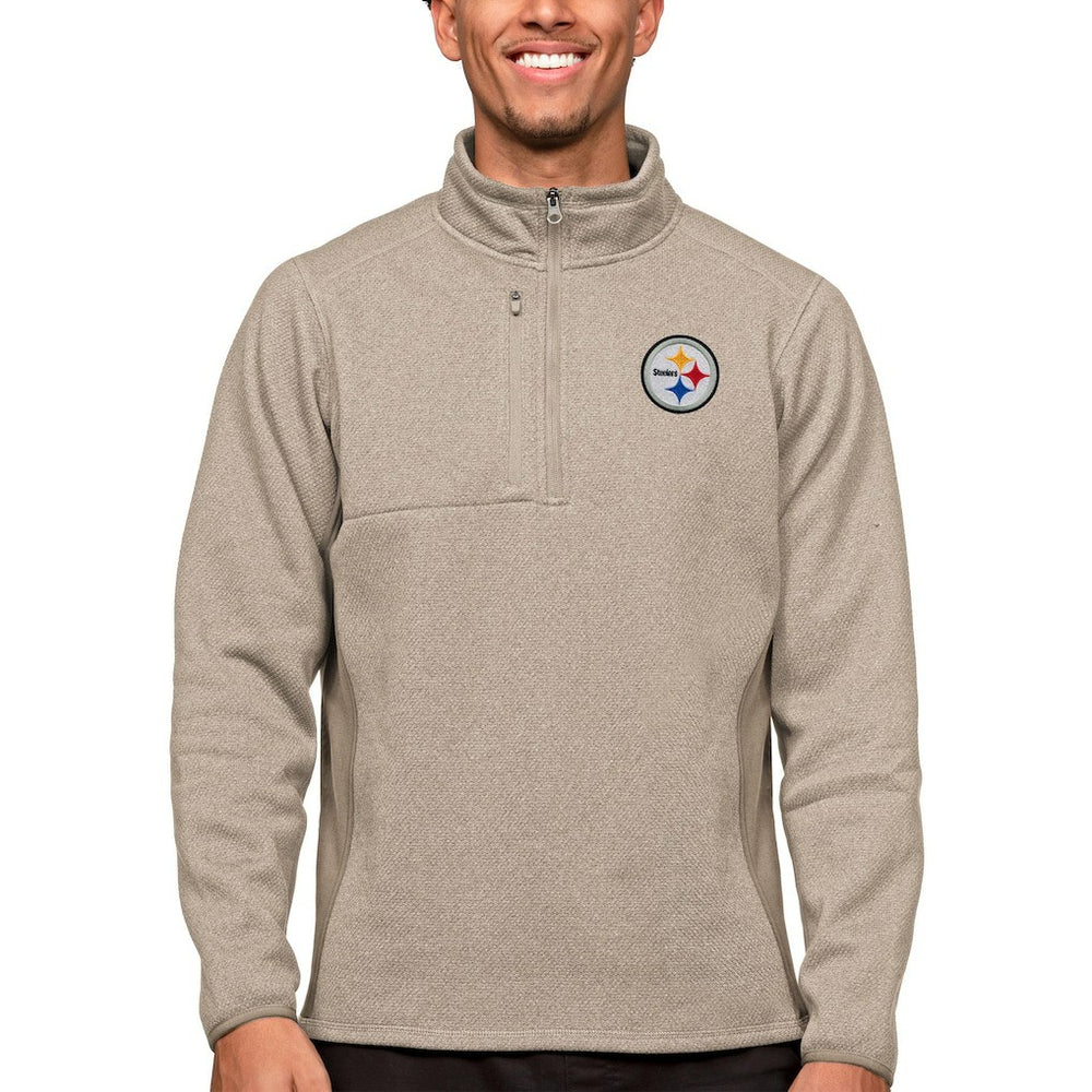 Pittsburgh Steelers Antigua Course Quarter-Zip Pullover Top Oatmeal