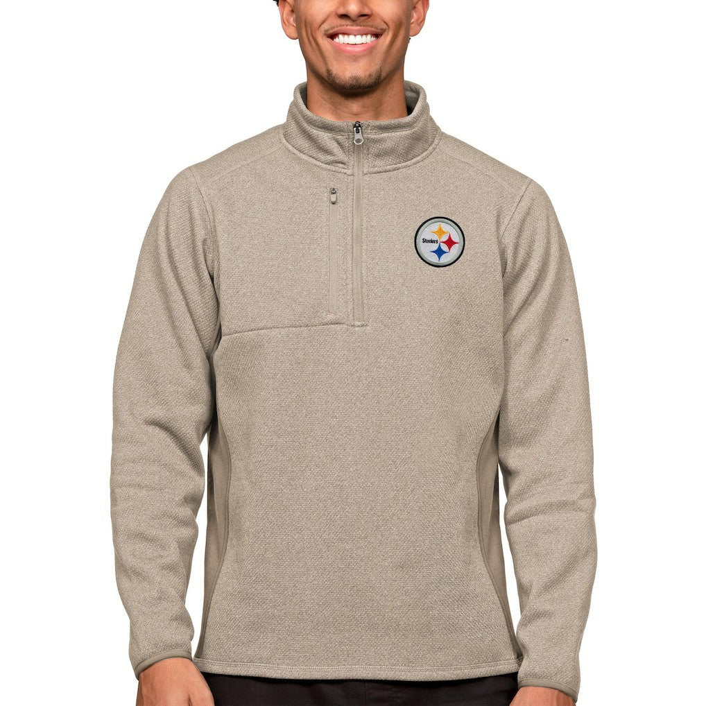 Pittsburgh Steelers Antigua Course Quarter-Zip Pullover Top Oatmeal