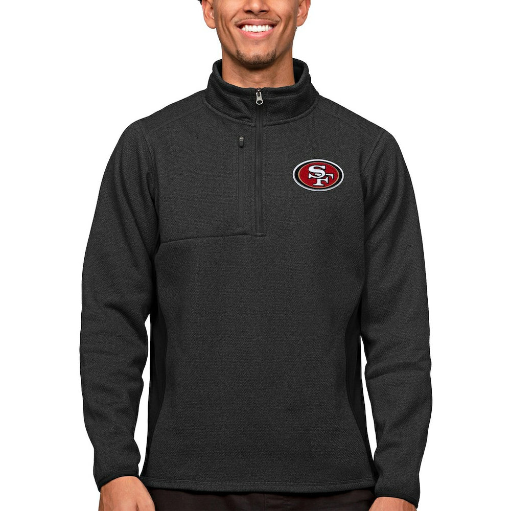 San Francisco 49ers Antigua Course Quarter-Zip Pullover Top Heathered Black