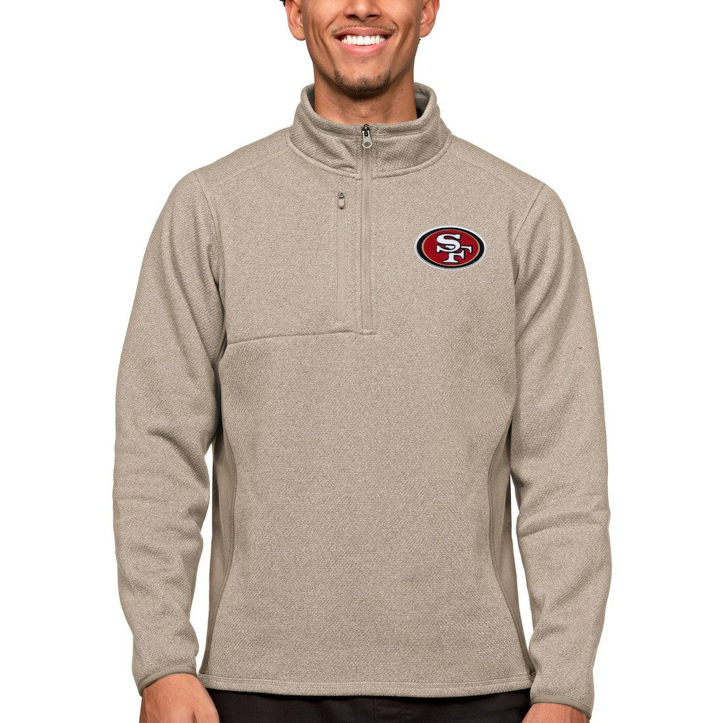 San Francisco 49ers Antigua Course Quarter-Zip Pullover Top Oatmeal