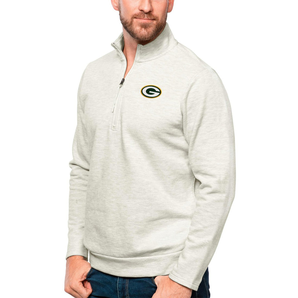 Green Bay Packers Antigua Gambit Quarter-Zip Pullover Top Oatmeal