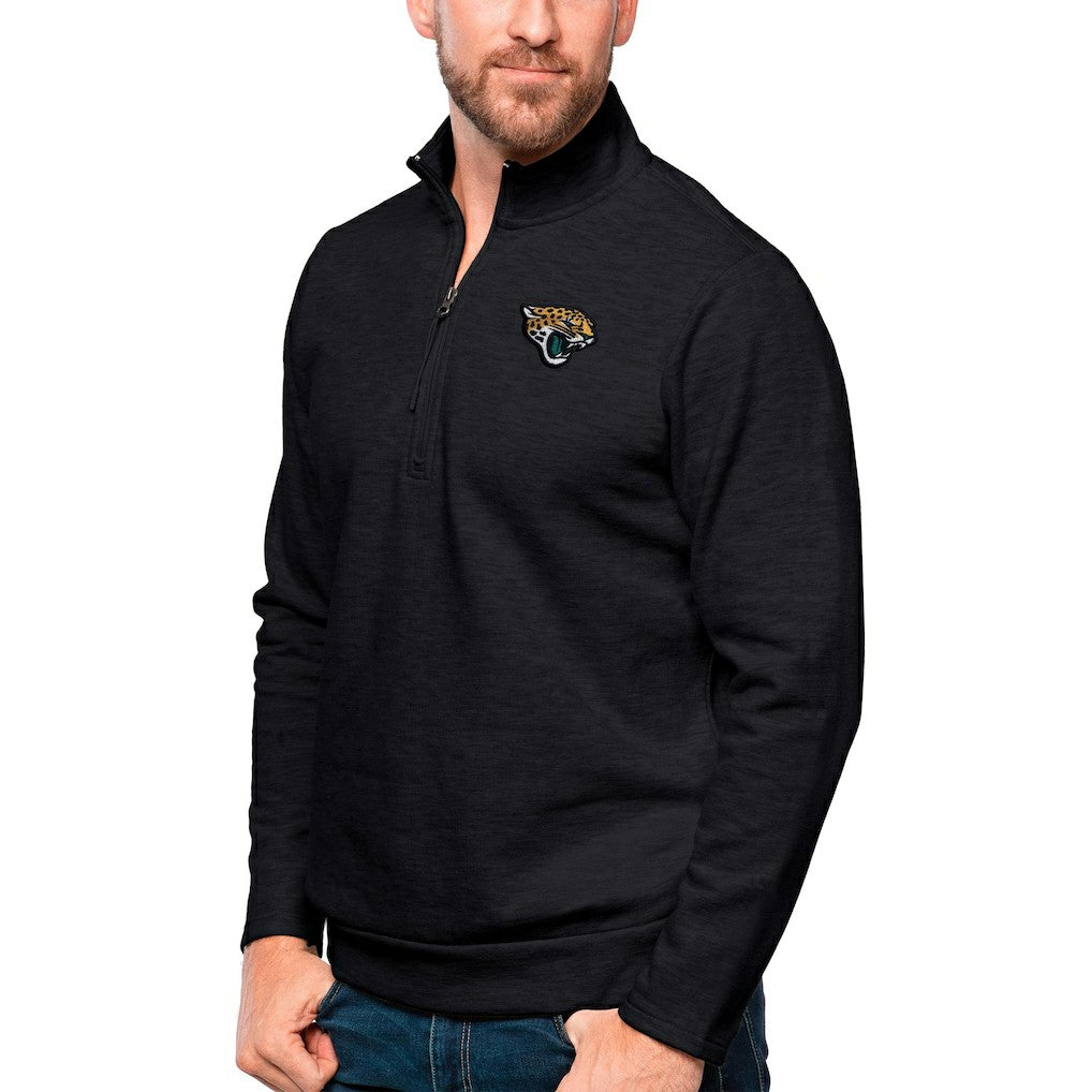 Jacksonville Jaguars Antigua Gambit Quarter-Zip Pullover Top Heathered Black