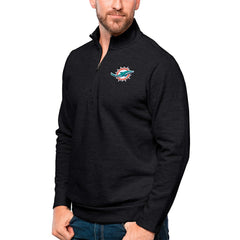 Miami Dolphins Antigua Gambit Quarter-Zip Pullover Top Heathered Black