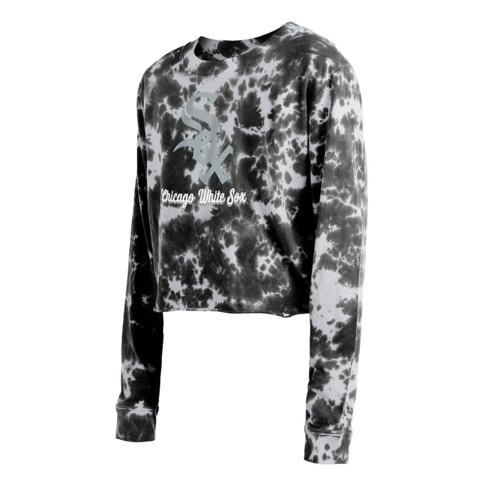 Chicago White Sox New Era Women's Tie-Dye Cropped Long Sleeve T-Shirt - Black T-shirts