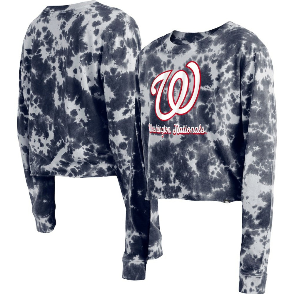 Washington Nationals New Era Women's Tie-Dye Cropped Long Sleeve T-Shirt - Navy T-shirts