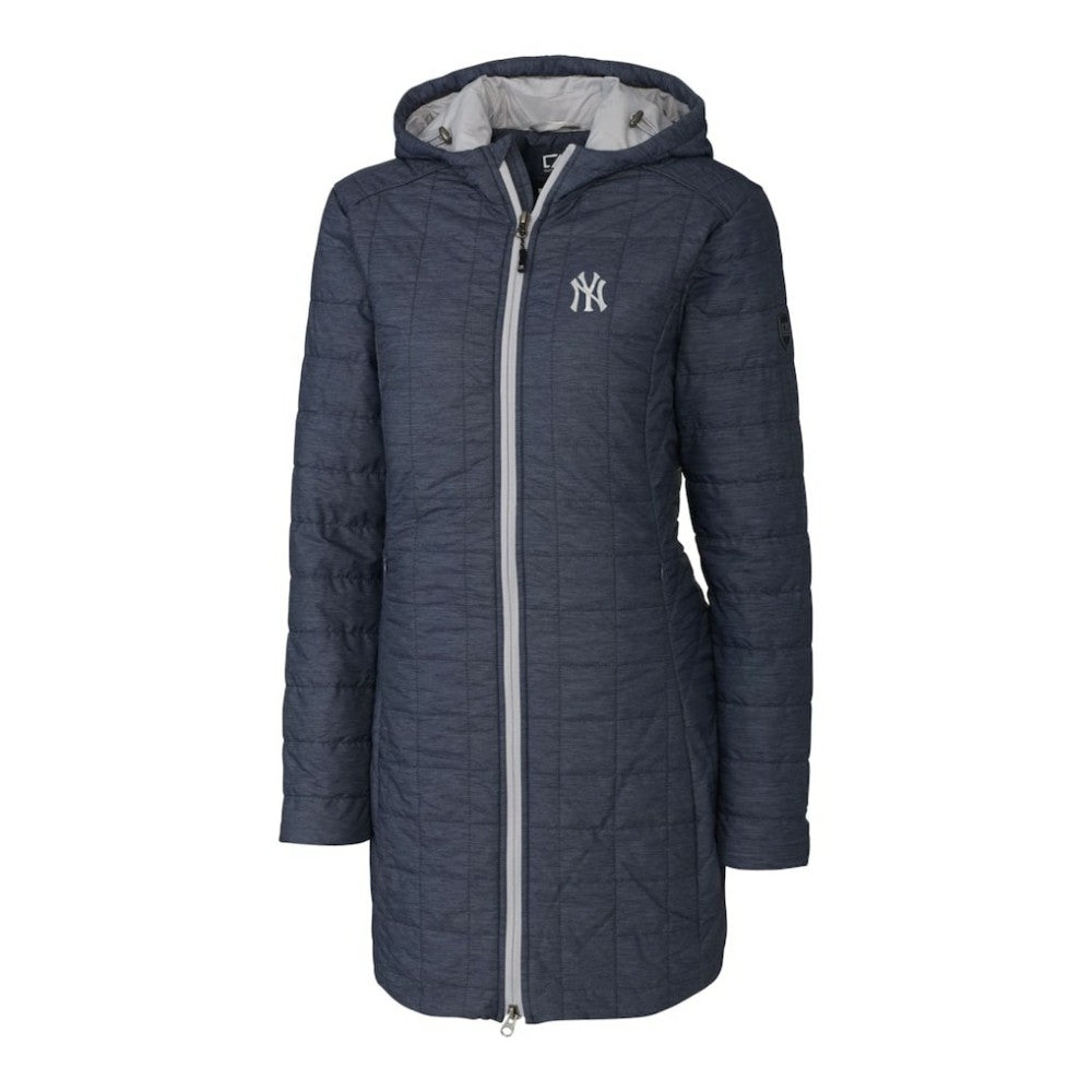 New York Yankees Cutter & Buck Women's Rainier Primaloft Eco Full-Zip Hoodie Long Coat - Heathered Navy Hoodies