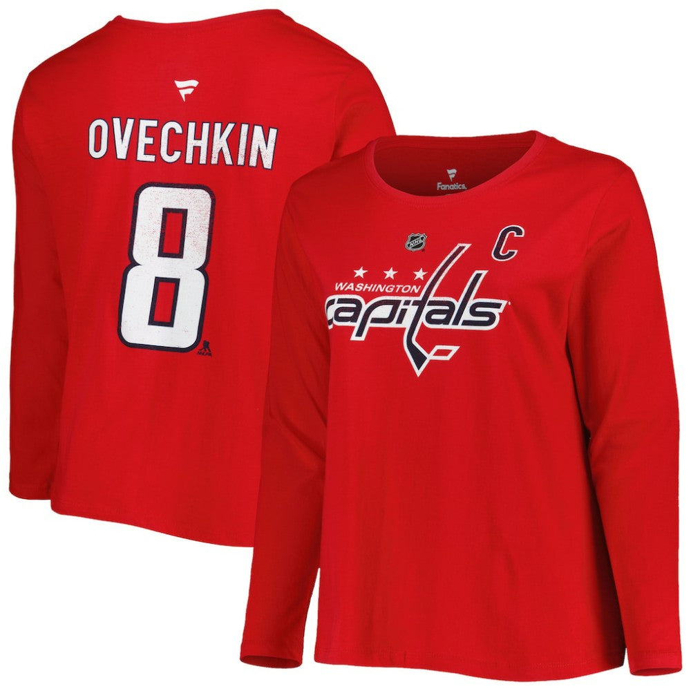 NHL Washington Capitals Profile Women's Plus Size Distressed Printed Name & Number Long Sleeve T-Shirt - Red