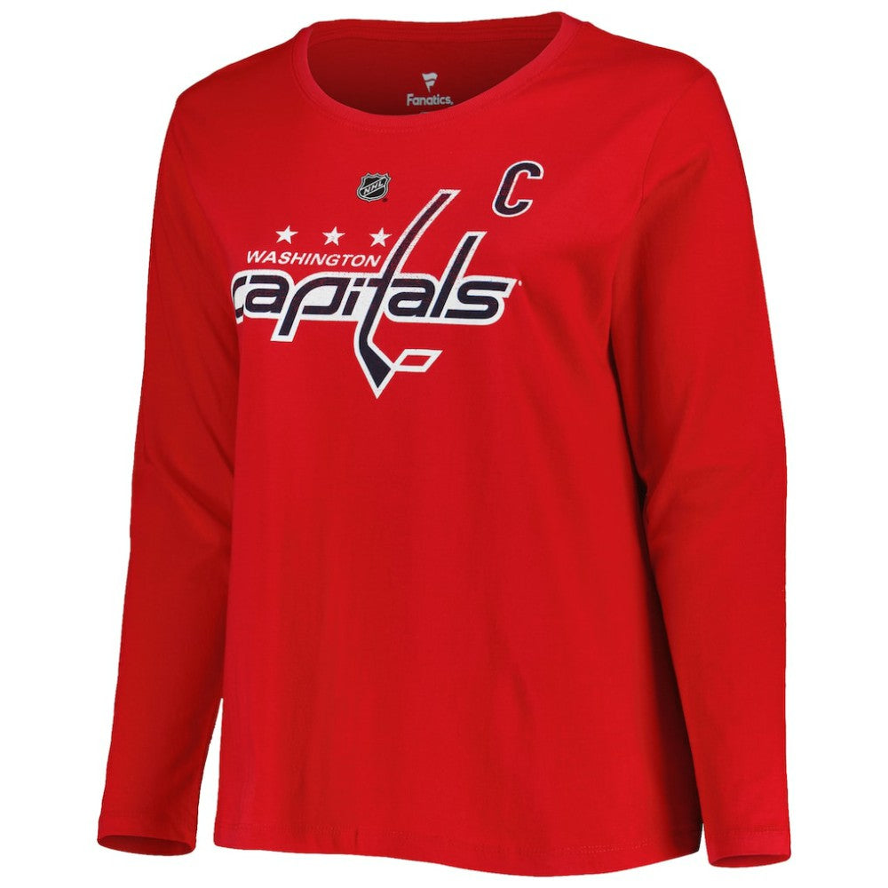 NHL Washington Capitals Profile Women's Plus Size Distressed Printed Name & Number Long Sleeve T-Shirt - Red