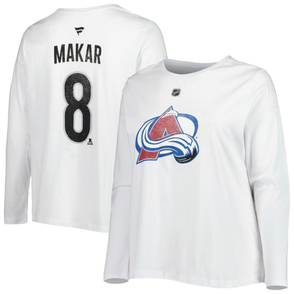 NHL Colorado Avalanche Profile Women's Plus Size Distressed Printed Name & Number Long Sleeve T-Shirt - White