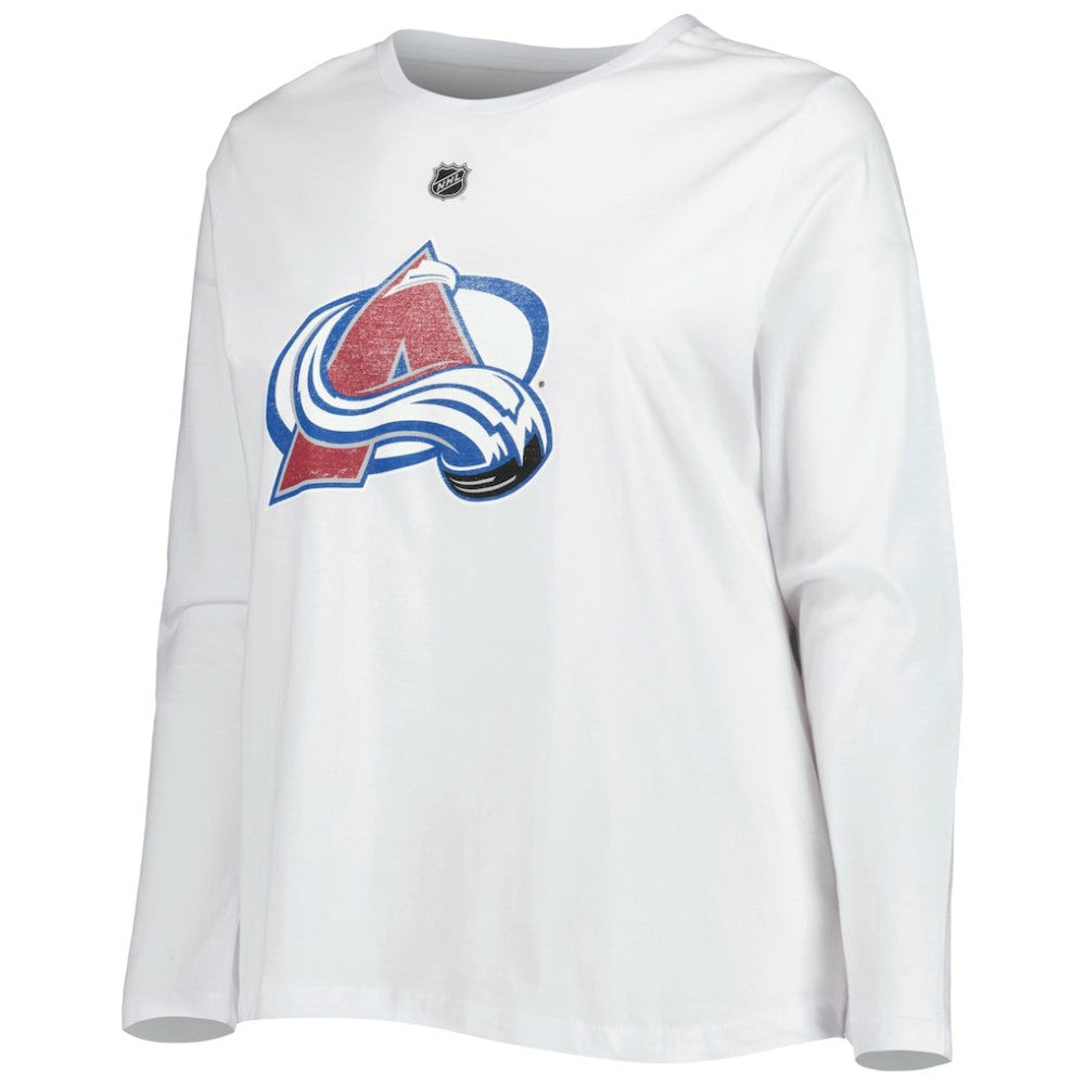 NHL Colorado Avalanche Profile Women's Plus Size Distressed Printed Name & Number Long Sleeve T-Shirt - White