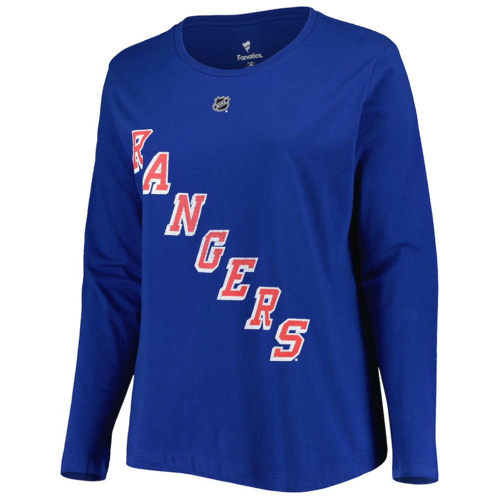 NHL New York Rangers Profile Women's Plus Size Distressed Printed Name & Number Long Sleeve T-Shirt - Blue