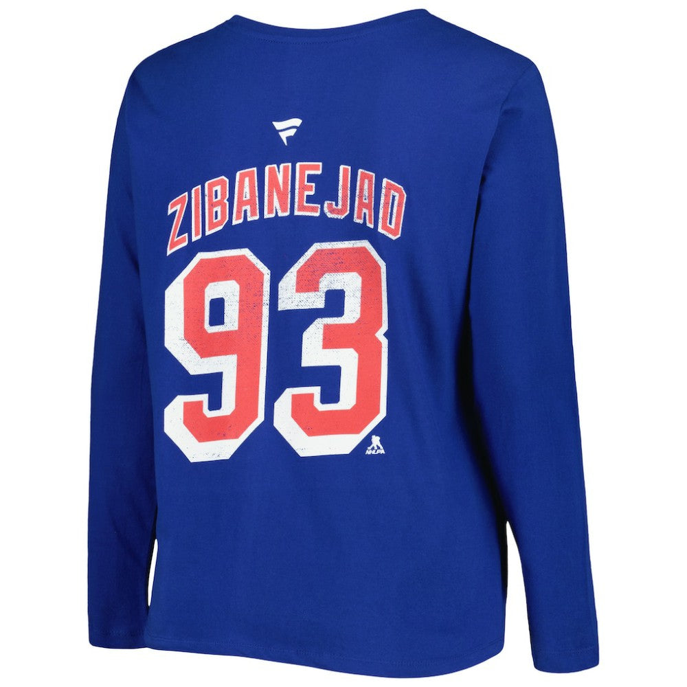 NHL New York Rangers Profile Women's Plus Size Distressed Printed Name & Number Long Sleeve T-Shirt - Blue