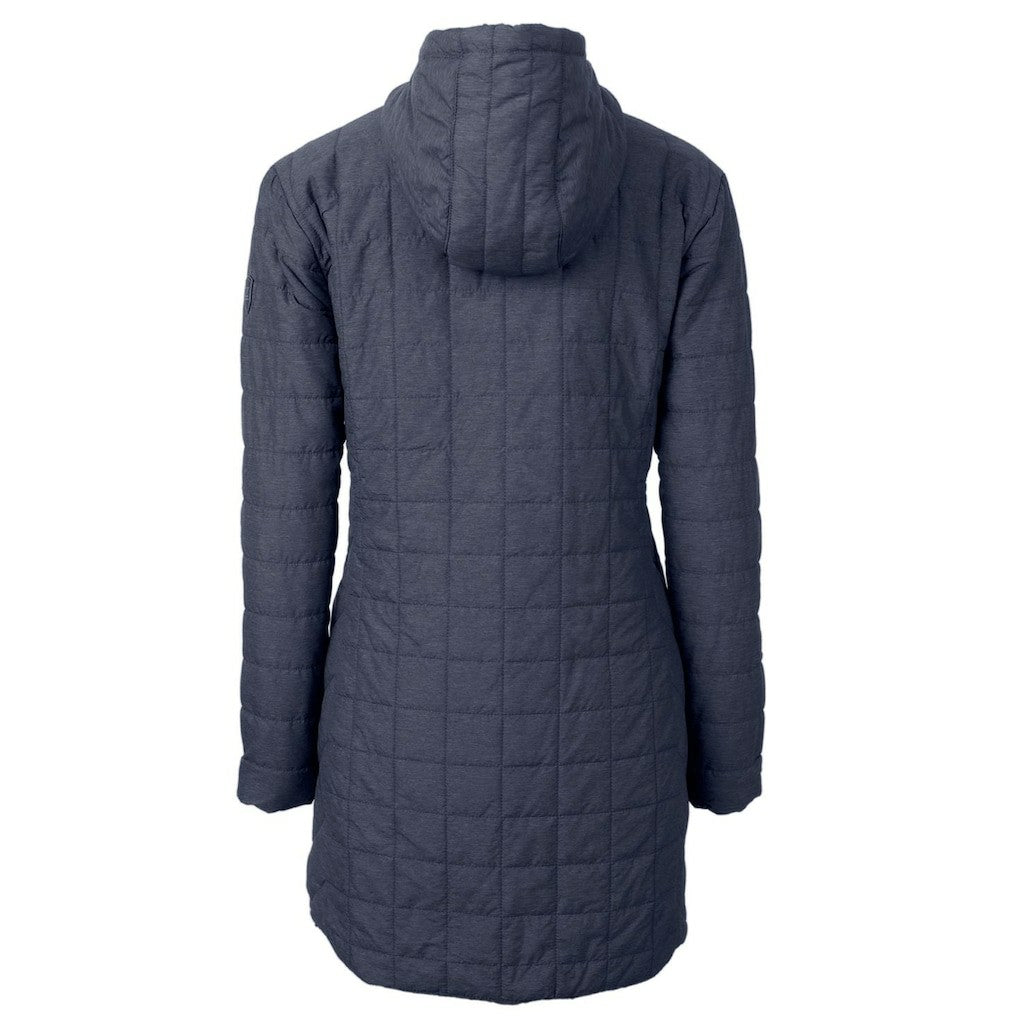Denver Broncos Cutter & Buck Women's Rainier Primaloft Eco Hooded Long Lightweight Coat Heather Navy