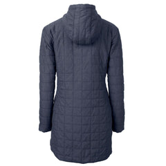 Denver Broncos Cutter & Buck Women's Rainier Primaloft Eco Hooded Long Lightweight Coat Heather Navy