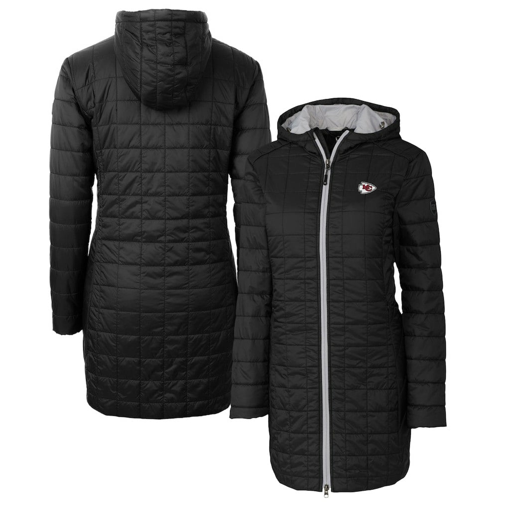 Kansas City Chiefs Cutter & Buck Women's Rainier Primaloft Eco Hooded Long Lightweight Coat Black