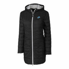 Detroit Lions Cutter & Buck Women's Rainier Primaloft Eco Hooded Long Lightweight Coat Black