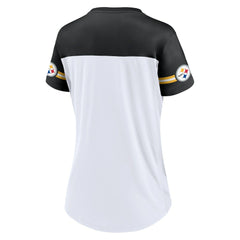 Pittsburgh Steelers Women's Dueling Slant V-Neck Lace-Up T-Shirt White