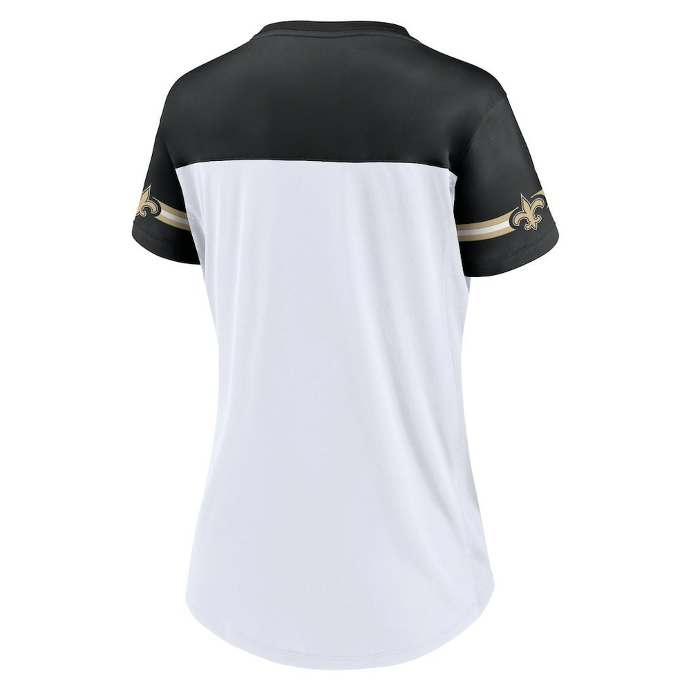 New Orleans Saints Women's Dueling Slant V-Neck Lace-Up T-Shirt White