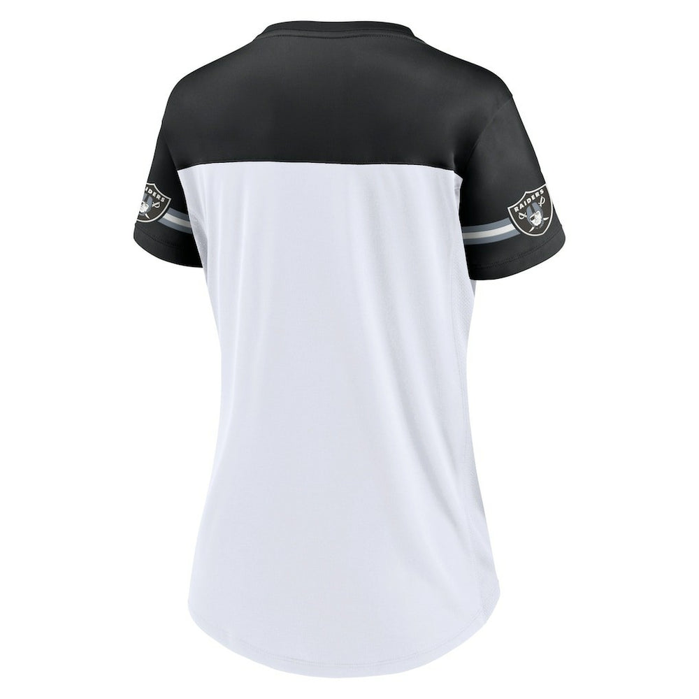 Las Vegas Raiders Women's Dueling Slant V-Neck Lace-Up T-Shirt White