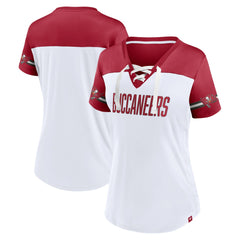 Tampa Bay Buccaneers Women's Dueling Slant V-Neck Lace-Up T-Shirt White