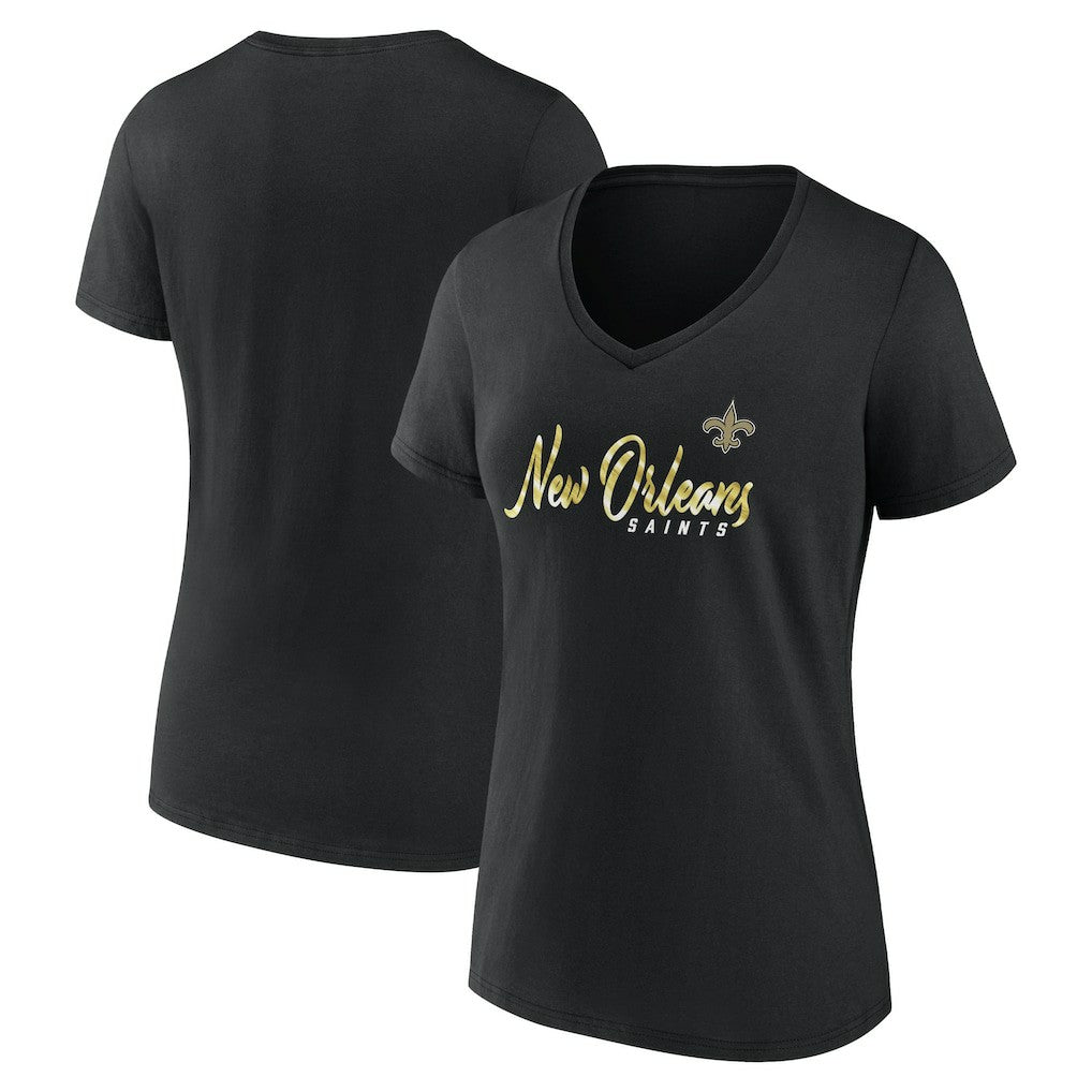 New Orleans Saints Women's Shine Time V-Neck T-Shirt Black
