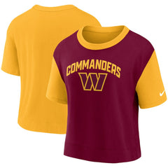 Washington Commanders Women's High Hip Fashion T-Shirt Gold/Burgundy
